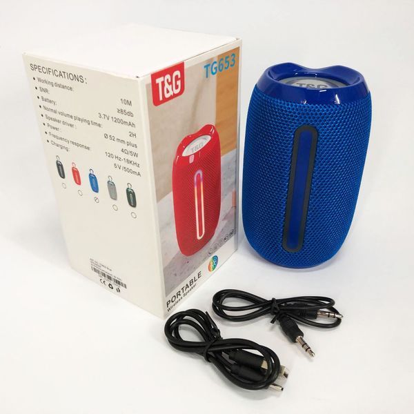Портативна Bluetooth-колонка TG653 USB з ремінцем, Бездротова колонка портативна потужна. Колір: синій 00017232 фото