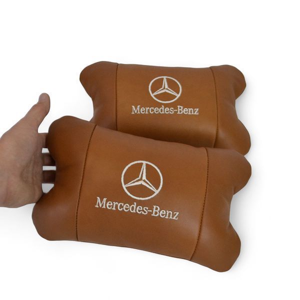 Комплект 2шт для підголівника Mercedes-Benz, виготовлених з натуральної коричневої шкіри. Комфорт в авто 00016734 фото