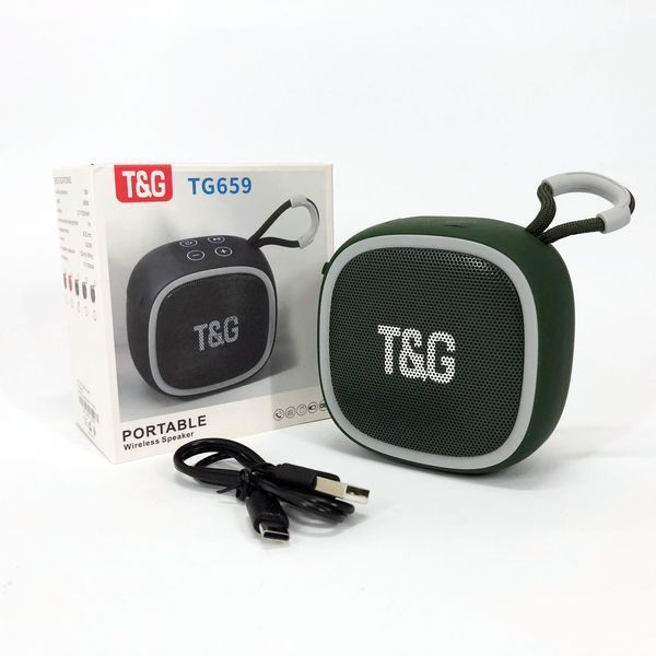Портативна Bluetooth-колонка TG659 з ремінцем, Бездротова колонка портативна потужна. Колір: зелений 00017631 фото