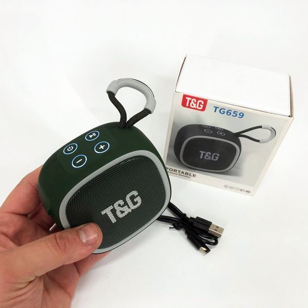 Портативна Bluetooth-колонка TG659 з ремінцем, Бездротова колонка портативна потужна. Колір: зелений 00017631 фото