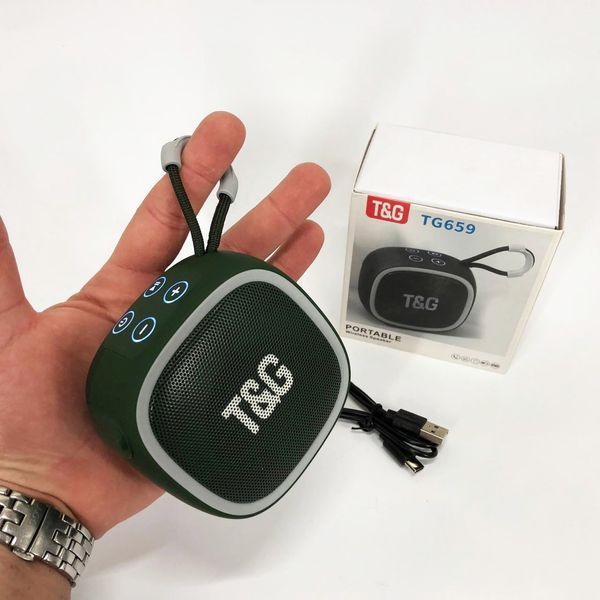 Портативна Bluetooth-колонка TG659 з ремінцем, Бездротова колонка портативна потужна. Колір: зелений 00017631 фото
