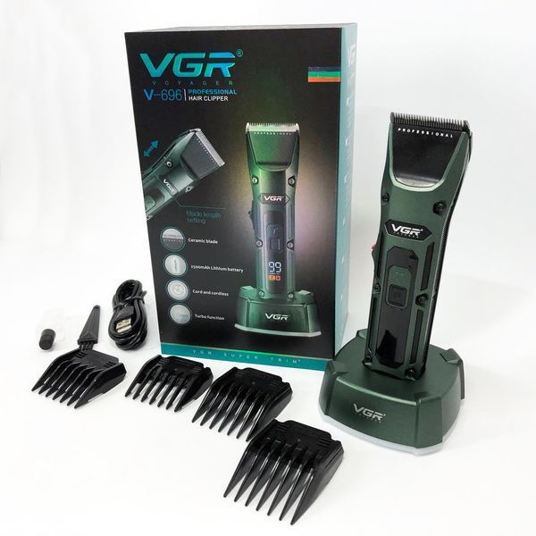 Акумуляторна бездротова машинка для стрижки волосся VGR V-696 з LED дисплеєм та ТУРБО режимом 00014469 фото