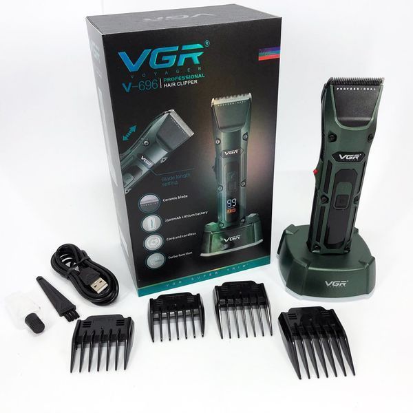 Акумуляторна бездротова машинка для стрижки волосся VGR V-696 з LED дисплеєм та ТУРБО режимом 00014469 фото