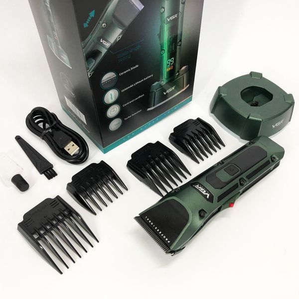 Акумуляторна бездротова машинка для стрижки волосся VGR V-696 з LED дисплеєм та ТУРБО режимом 00014469 фото