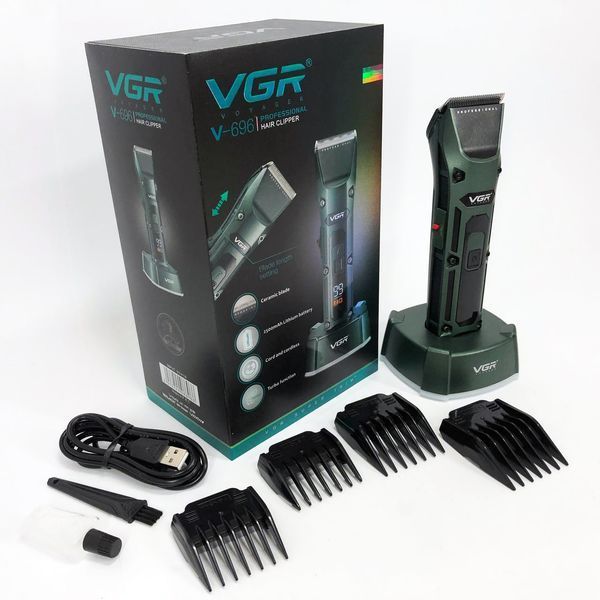 Акумуляторна бездротова машинка для стрижки волосся VGR V-696 з LED дисплеєм та ТУРБО режимом 00014469 фото
