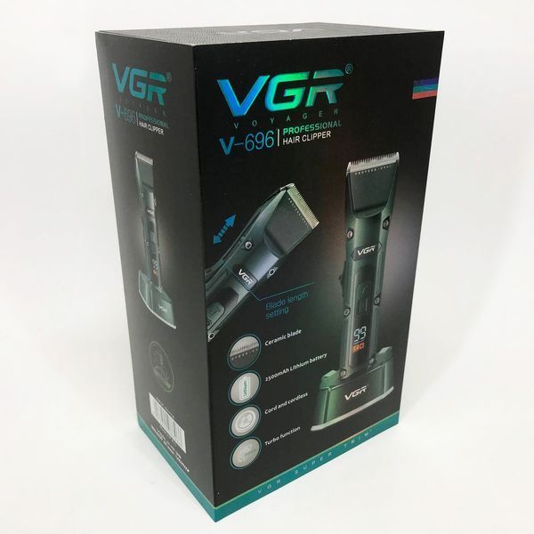Акумуляторна бездротова машинка для стрижки волосся VGR V-696 з LED дисплеєм та ТУРБО режимом 00014469 фото