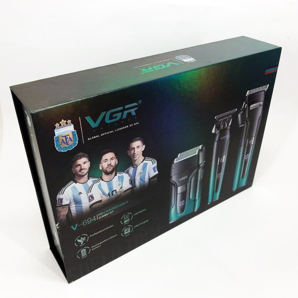 Комплект 3 в 1 VGR V-694 аккумуляторная машинка для стрижки, триммер и электробритва шейвер. Цвет: синий 00015517 фото