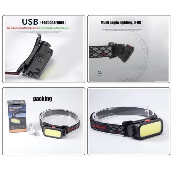 Фонарь налобный BL-008+COB (white+red), красный свет, водозащита, встроенный аккумулятор 00023194 фото