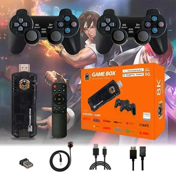 Игровая тв приставка game box 8k 8x m98 smart tv stick 64gb геймстик с геймпадами + 10000 встроенных игр 00017532 фото