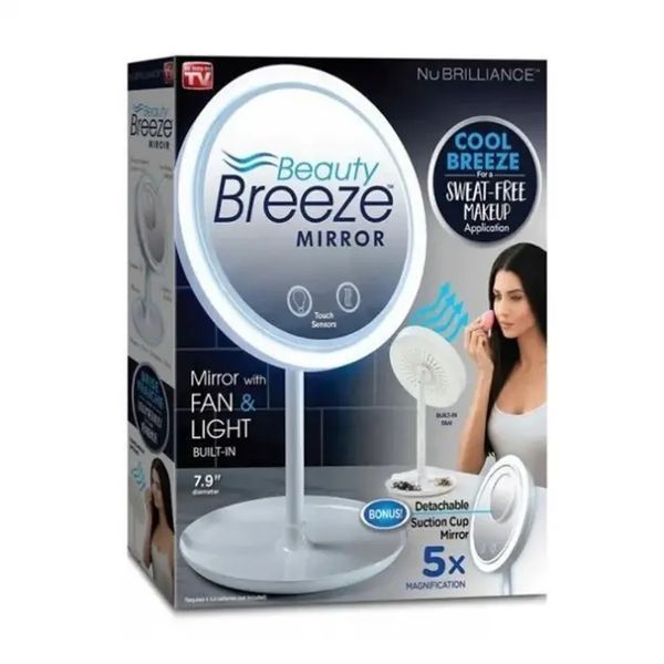 Настільне косметичне дзеркало з LED підсвічуванням та вентилятором Beauty Breeze Mirror 00015586 фото