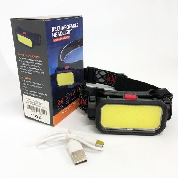 Фонарь налобный BL-008+COB (white+red), красный свет, водозащита, встроенный аккумулятор 00023194 фото