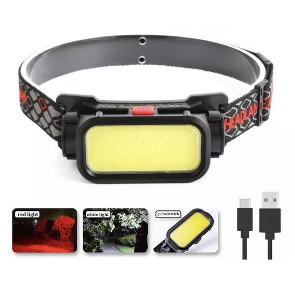 Фонарь налобный BL-008+COB (white+red), красный свет, водозащита, встроенный аккумулятор 00023194 фото
