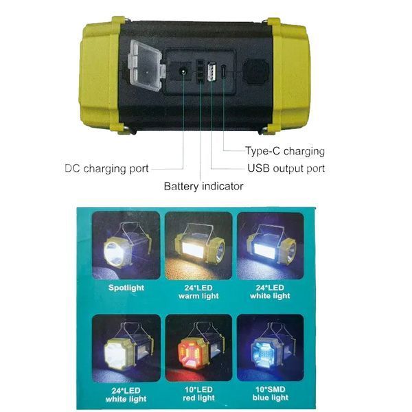 Ліхтар переносний LS-228-LED WHITE+RED+BLUE+YELLOW, Ліхтар для кемпінгу з вбудованим зарядним пристроєм 00023314 фото
