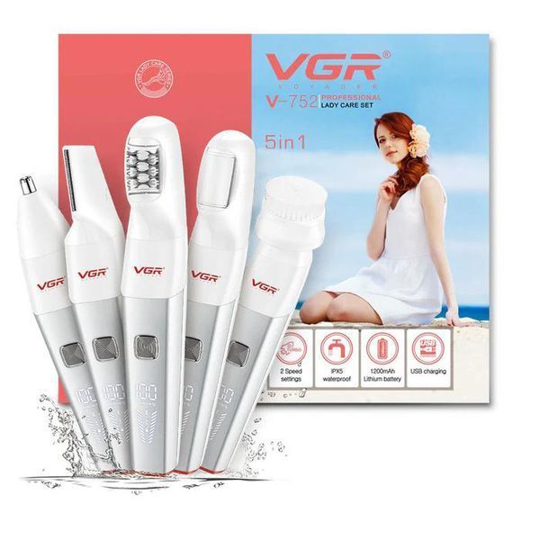 Эпилятор VGR 5 в 1 V-752, 5 насадок. Цвет: красный 00014822 фото