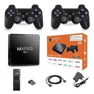 Игровая андроид ТВ приставка с Android TV + 2 джойстика M8PRO Mini ретро консоль PS1, Dendy, Sega 00017533 фото