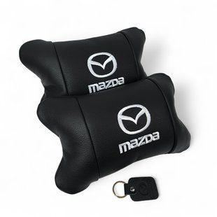 Набор кожаных подушек Mazda с вышивкой логотипа + подарок &ndash; кожаный брелок 00017034 фото