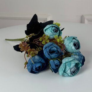 Букет Ранункулюсов искусственный, 30 см, 5 стеблей, 8 цветков/микс (2 букета в уп.). Цвет: синий 00013556 фото