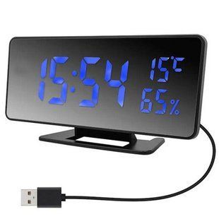 Часы настольные зеркальные VST-888Y-5 USB с синим циферблатом, Настольные часы с подсветкой 00012644 фото