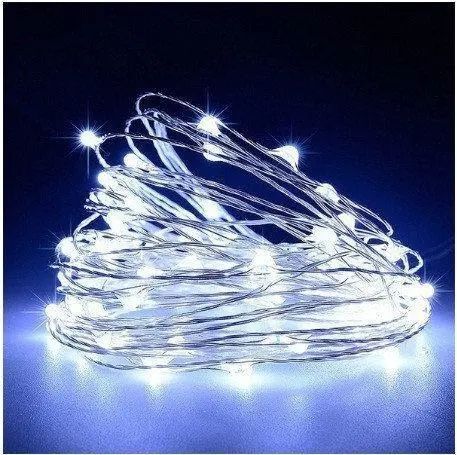 Новорічні гірлянди. Мідна дротяна лампа 100LED 10м (батарейки) Колір білий Силіконовий провід (7108) 00024739 фото
