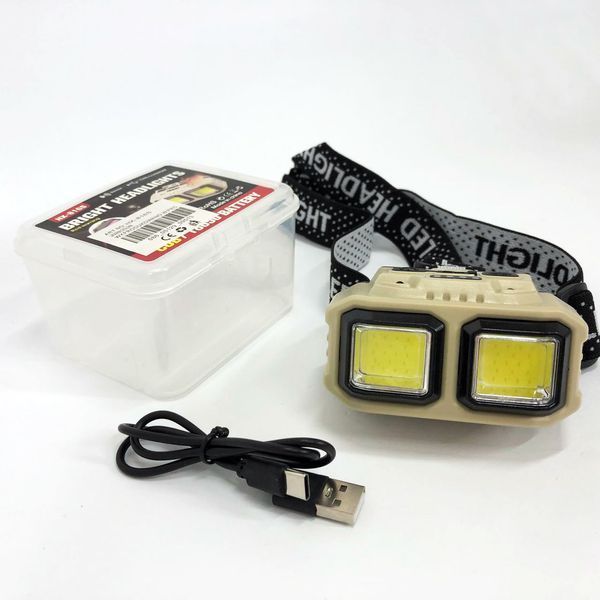Ліхтар налобний акумуляторний Bailong HX-816S 2COB(white+red) із сенсорним датчиком вологозахист 00023195 фото