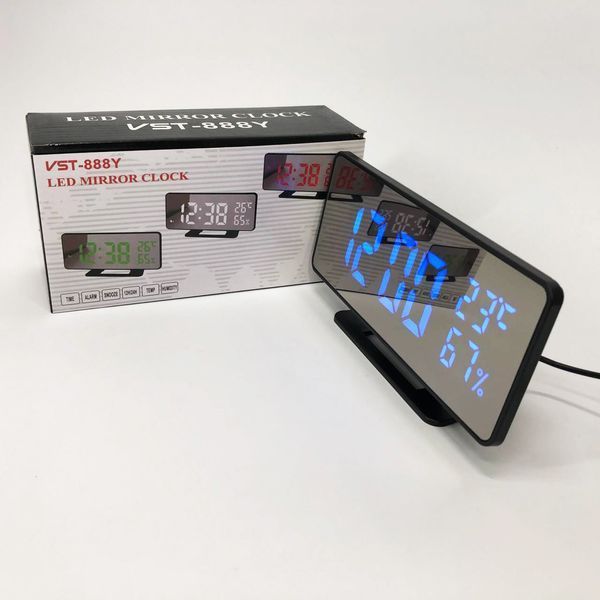 Часы настольные зеркальные VST-888Y-5 USB с синим циферблатом, Настольные часы с подсветкой 00012644 фото