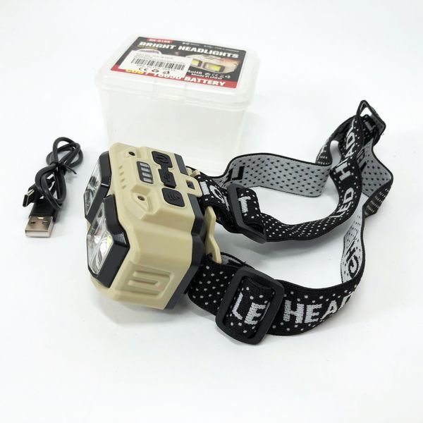 Ліхтар налобний акумуляторний Bailong HX-816S 2COB(white+red) із сенсорним датчиком вологозахист 00023195 фото