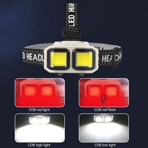 Ліхтар налобний акумуляторний Bailong HX-816S 2COB(white+red) із сенсорним датчиком вологозахист 00023195 фото