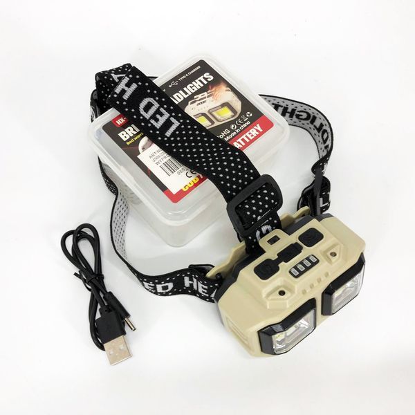 Ліхтар налобний акумуляторний Bailong HX-816S 2COB(white+red) із сенсорним датчиком вологозахист 00023195 фото