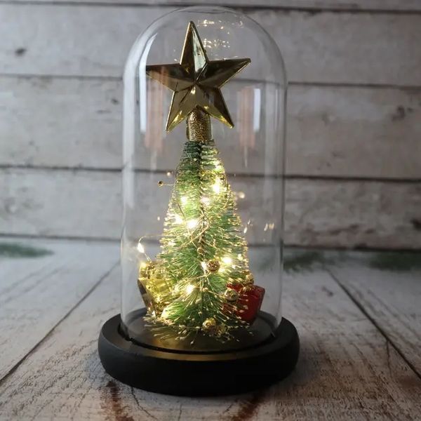 Ночник новогодняя елка в стеклянной колбе gold star 00024798 фото