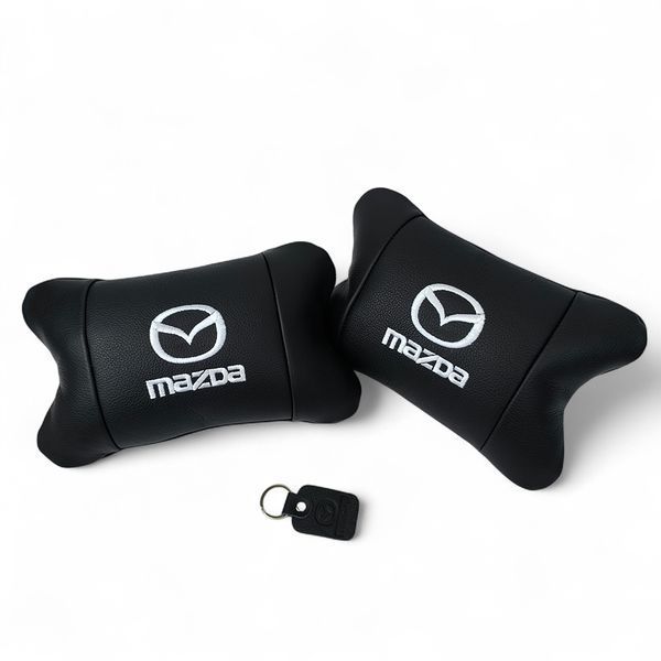 Набор кожаных подушек Mazda с вышивкой логотипа + подарок &ndash; кожаный брелок 00017034 фото