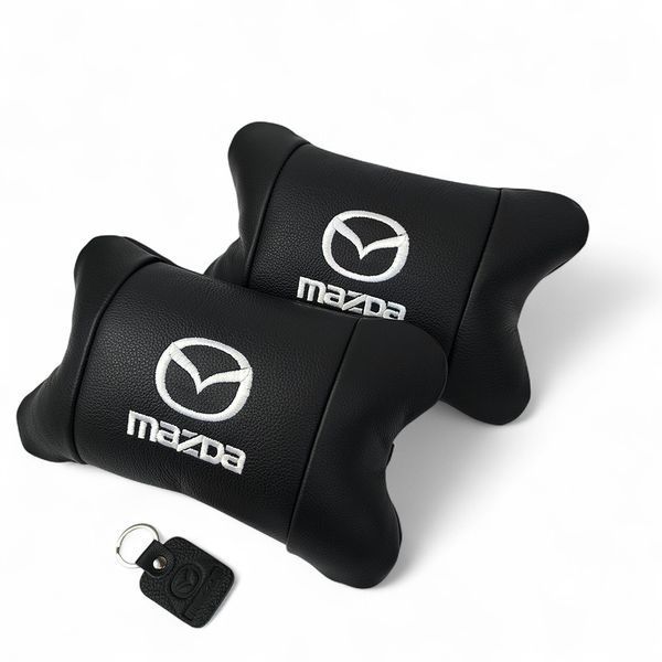 Набор кожаных подушек Mazda с вышивкой логотипа + подарок &ndash; кожаный брелок 00017034 фото