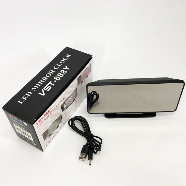Часы настольные зеркальные VST-888Y-5 USB с синим циферблатом, Настольные часы с подсветкой 00012644 фото