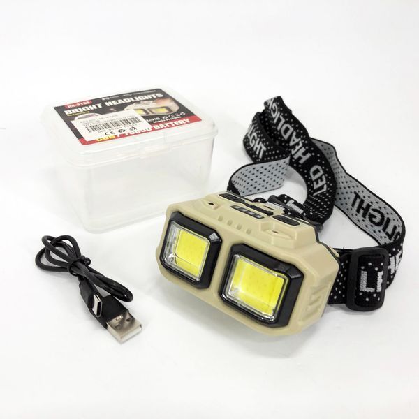 Ліхтар налобний акумуляторний Bailong HX-816S 2COB(white+red) із сенсорним датчиком вологозахист 00023195 фото