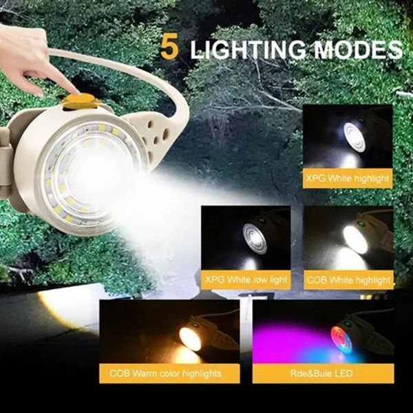 Ліхтар налобний G25-XPG+30SMD(white+yellow+red-blue), Потужний ліхтар на голову, ліхтар для автомеханіка 00023069 фото
