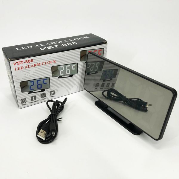 Часы настольные зеркальные VST-888Y-5 USB с синим циферблатом, Настольные часы с подсветкой 00012644 фото