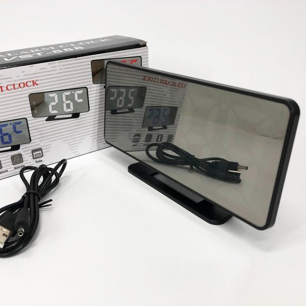 Часы настольные зеркальные VST-888Y-5 USB с синим циферблатом, Настольные часы с подсветкой 00012644 фото