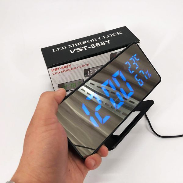 Часы настольные зеркальные VST-888Y-5 USB с синим циферблатом, Настольные часы с подсветкой 00012644 фото