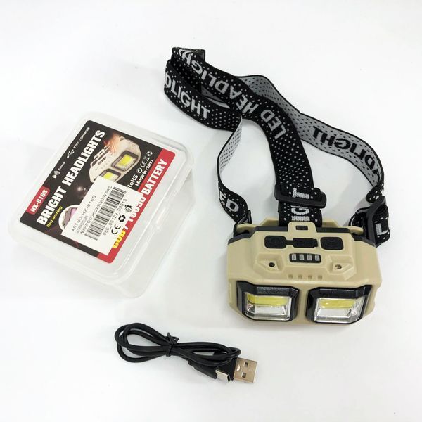 Ліхтар налобний акумуляторний Bailong HX-816S 2COB(white+red) із сенсорним датчиком вологозахист 00023195 фото