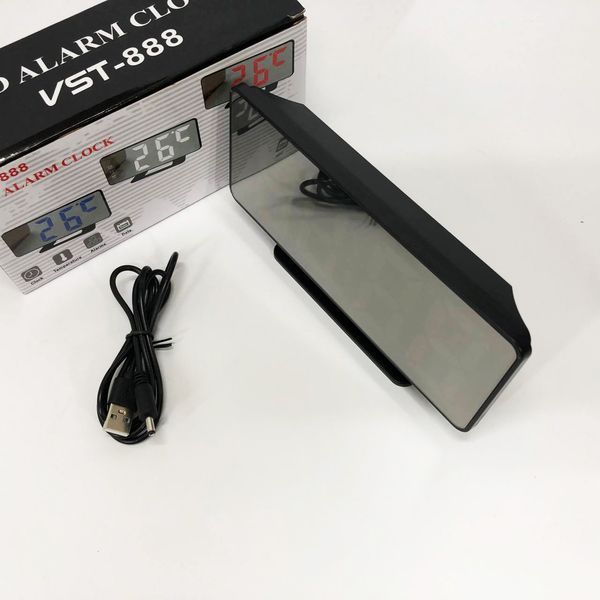Часы настольные зеркальные VST-888Y-5 USB с синим циферблатом, Настольные часы с подсветкой 00012644 фото