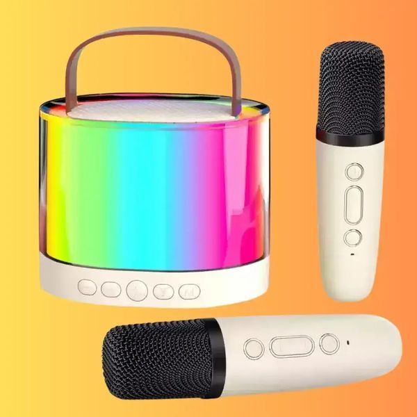 Детское караоке с 2ма микрофонами K12 со сменой голоса Bluetooth колонка с RGB подсветкой 00016175 фото