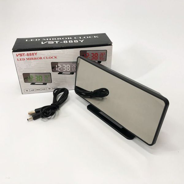 Часы настольные зеркальные VST-888Y-5 USB с синим циферблатом, Настольные часы с подсветкой 00012644 фото