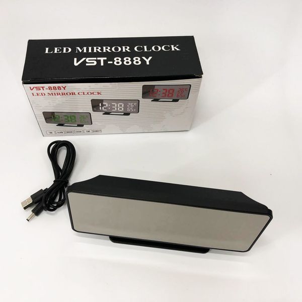 Часы настольные зеркальные VST-888Y-5 USB с синим циферблатом, Настольные часы с подсветкой 00012644 фото