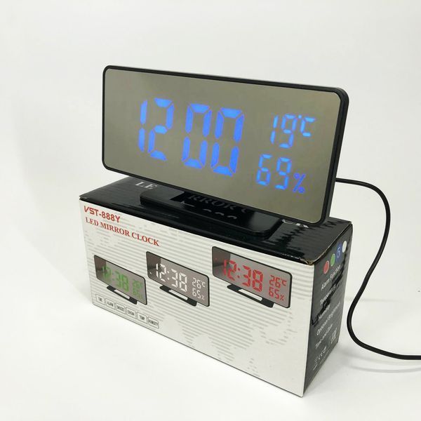 Часы настольные зеркальные VST-888Y-5 USB с синим циферблатом, Настольные часы с подсветкой 00012644 фото