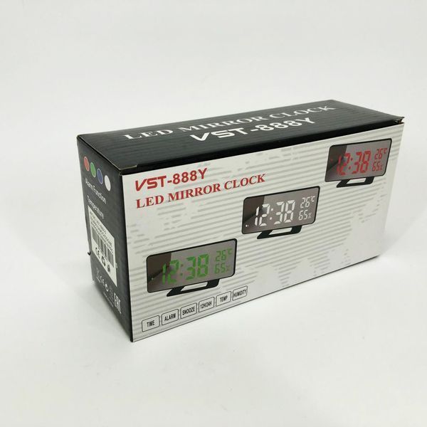 Часы настольные зеркальные VST-888Y-5 USB с синим циферблатом, Настольные часы с подсветкой 00012644 фото