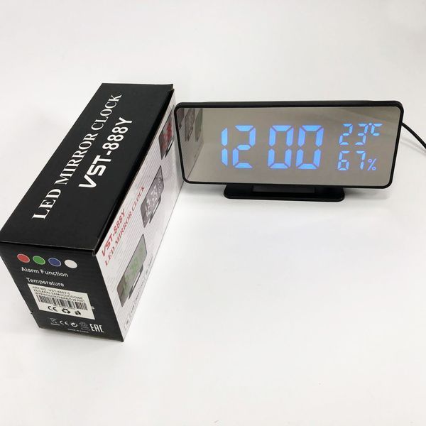 Часы настольные зеркальные VST-888Y-5 USB с синим циферблатом, Настольные часы с подсветкой 00012644 фото