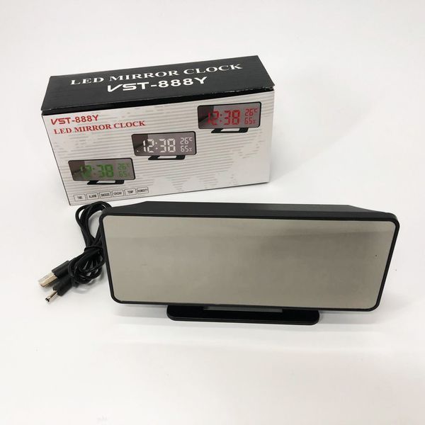 Часы настольные зеркальные VST-888Y-5 USB с синим циферблатом, Настольные часы с подсветкой 00012644 фото