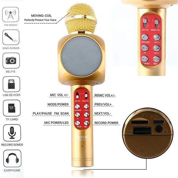 Безпровідний мікрофон караоке bluetooth WSTER WS-1816. Колір: золотий 00016243 фото
