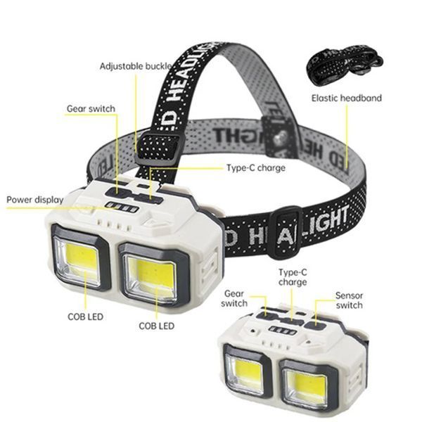 Ліхтар налобний акумуляторний Bailong HX-816S 2COB(white+red) із сенсорним датчиком вологозахист 00023195 фото
