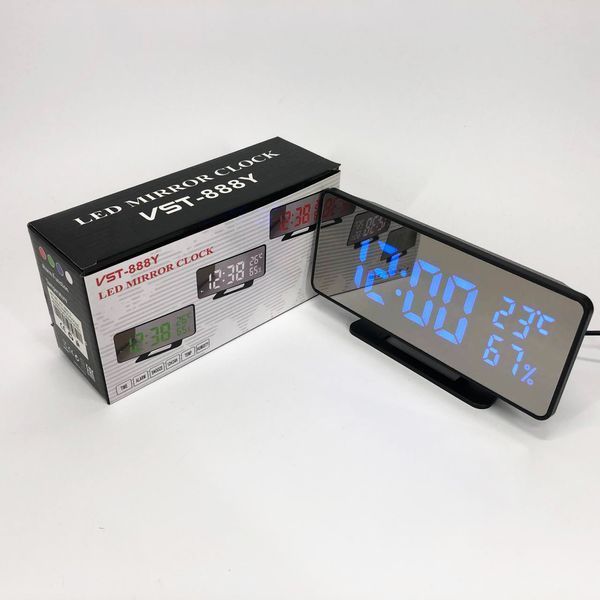 Часы настольные зеркальные VST-888Y-5 USB с синим циферблатом, Настольные часы с подсветкой 00012644 фото