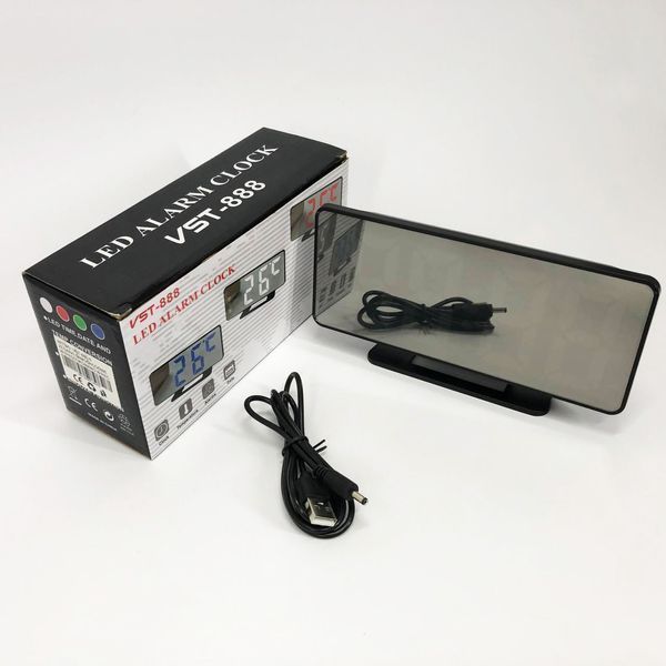 Часы настольные зеркальные VST-888Y-5 USB с синим циферблатом, Настольные часы с подсветкой 00012644 фото